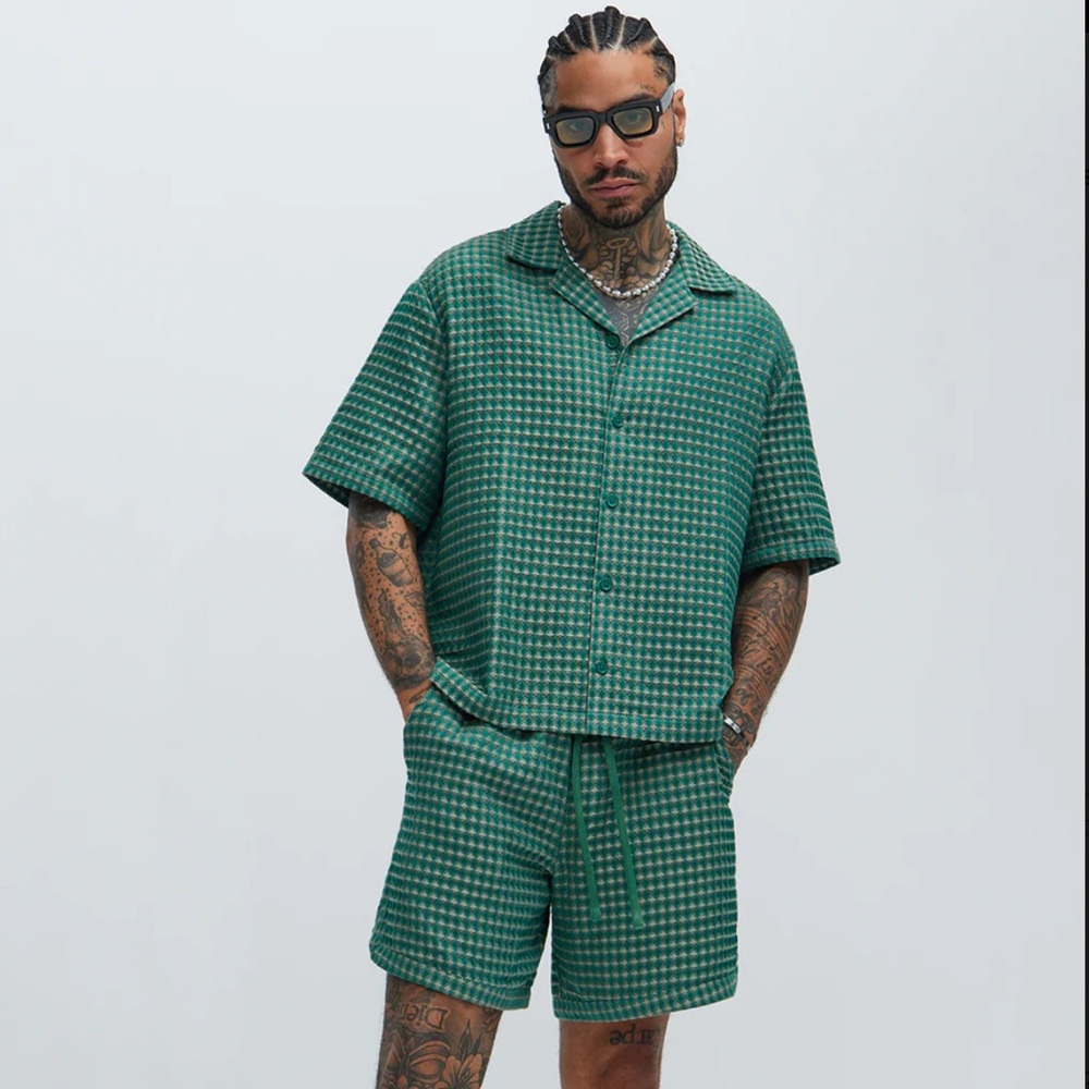 Men's Green Checkered Shorts